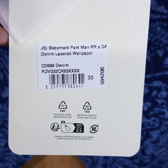 ROY ROGERS DAVES NEW YORK Jeans Mens Sz 30 Blue Floral Carpenter STATEMENT $185 - Picture 2 of 11